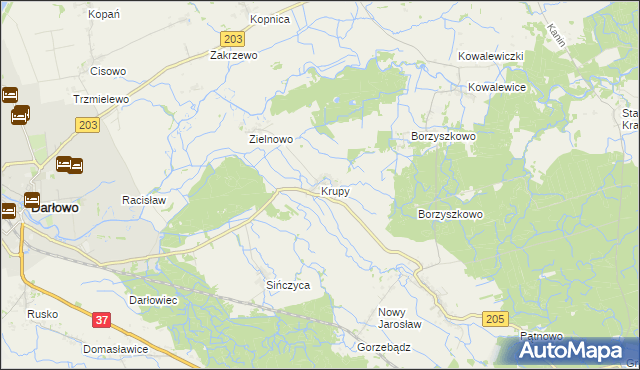 mapa Krupy gmina Darłowo, Krupy gmina Darłowo na mapie Targeo