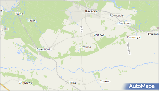 mapa Krzewina gmina Kaczory, Krzewina gmina Kaczory na mapie Targeo