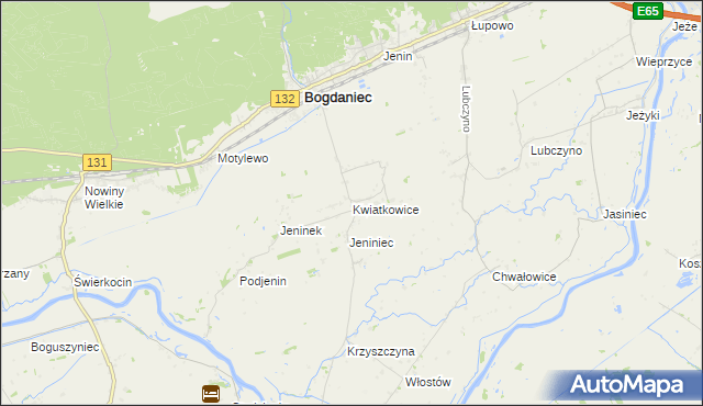 mapa Kwiatkowice gmina Bogdaniec, Kwiatkowice gmina Bogdaniec na mapie Targeo