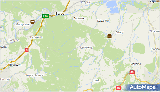 mapa Laskówka gmina Bardo, Laskówka gmina Bardo na mapie Targeo