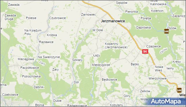 mapa Łazy gmina Jerzmanowice-Przeginia, Łazy gmina Jerzmanowice-Przeginia na mapie Targeo