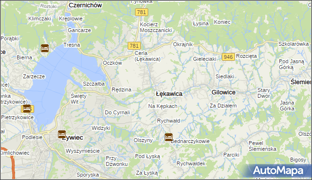 mapa Łękawica powiat żywiecki, Łękawica powiat żywiecki na mapie Targeo