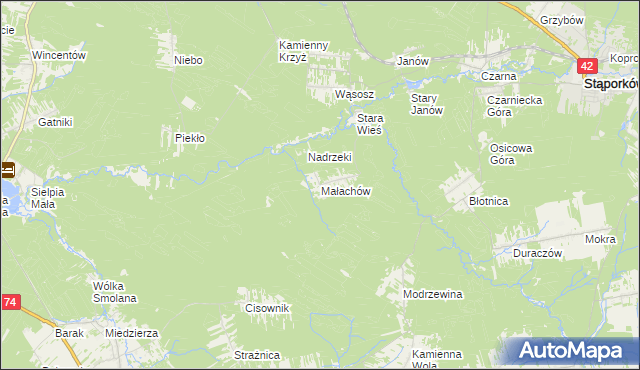 mapa Małachów gmina Końskie, Małachów gmina Końskie na mapie Targeo