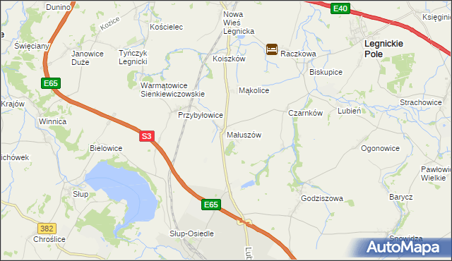 mapa Małuszów gmina Męcinka, Małuszów gmina Męcinka na mapie Targeo