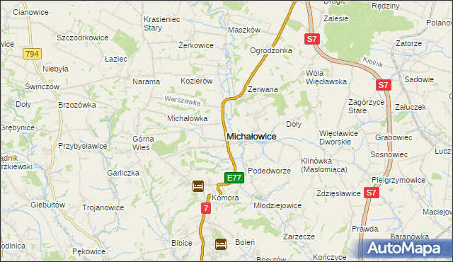 mapa Michałowice powiat krakowski, Michałowice powiat krakowski na mapie Targeo