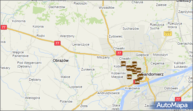 mapa Milczany gmina Samborzec, Milczany gmina Samborzec na mapie Targeo