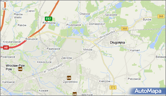 mapa Mirków gmina Długołęka, Mirków gmina Długołęka na mapie Targeo
