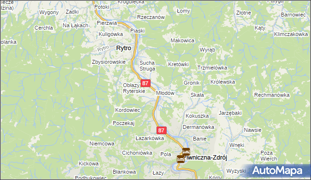mapa Młodów gmina Piwniczna-Zdrój, Młodów gmina Piwniczna-Zdrój na mapie Targeo