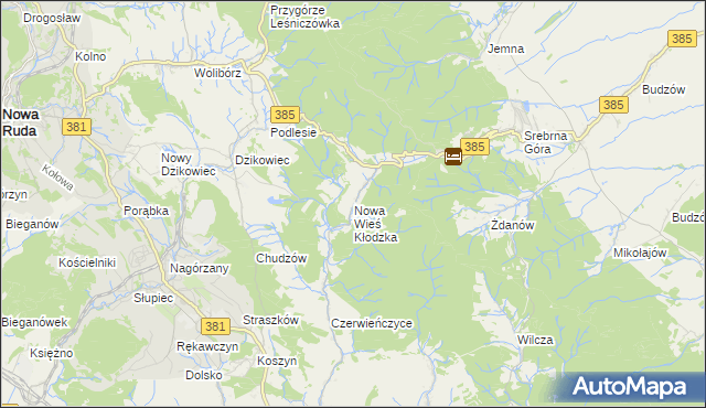 mapa Nowa Wieś Kłodzka, Nowa Wieś Kłodzka na mapie Targeo