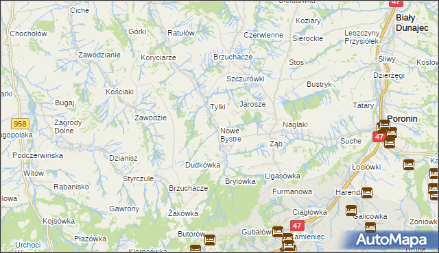 mapa Nowe Bystre, Nowe Bystre na mapie Targeo