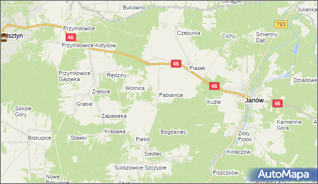 mapa Pabianice gmina Janów, Pabianice gmina Janów na mapie Targeo