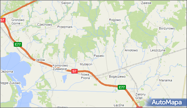 mapa Pasieki gmina Elbląg, Pasieki gmina Elbląg na mapie Targeo