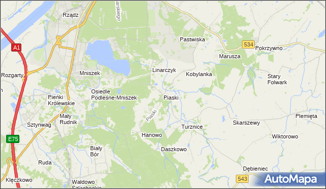 mapa Piaski gmina Grudziądz, Piaski gmina Grudziądz na mapie Targeo