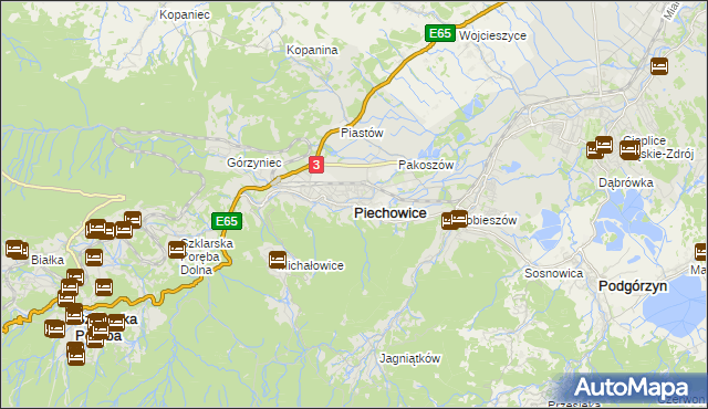 mapa Piechowice powiat jeleniogórski, Piechowice powiat jeleniogórski na mapie Targeo
