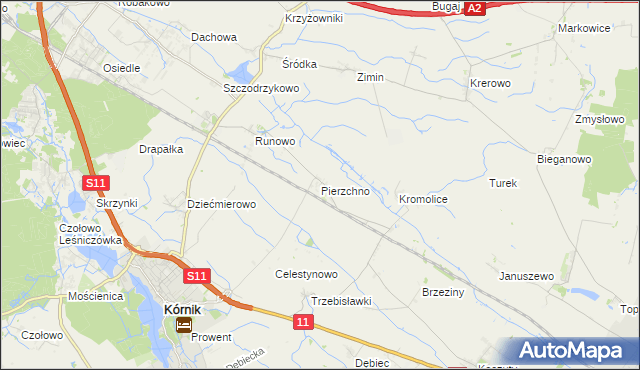 mapa Pierzchno gmina Kórnik, Pierzchno gmina Kórnik na mapie Targeo