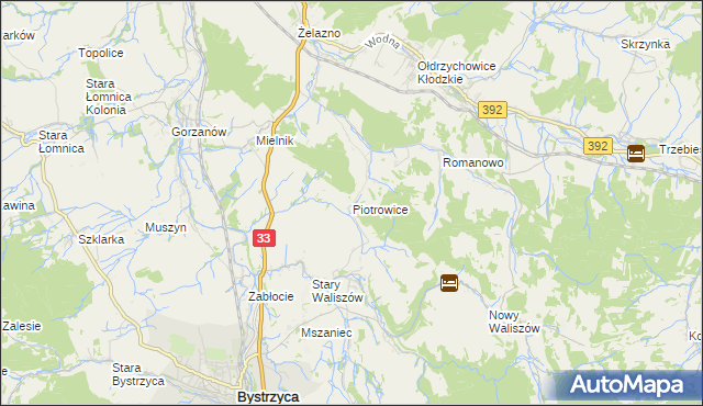 mapa Piotrowice gmina Bystrzyca Kłodzka, Piotrowice gmina Bystrzyca Kłodzka na mapie Targeo