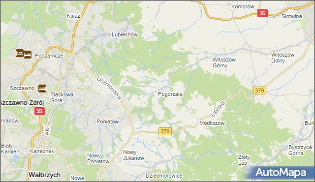 mapa Pogorzała gmina Świdnica, Pogorzała gmina Świdnica na mapie Targeo