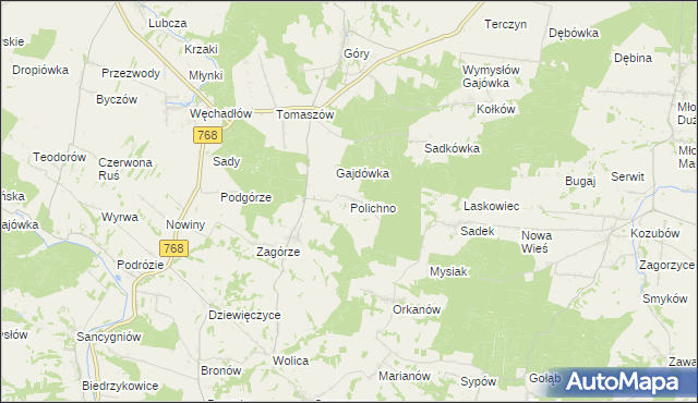 mapa Polichno gmina Michałów, Polichno gmina Michałów na mapie Targeo