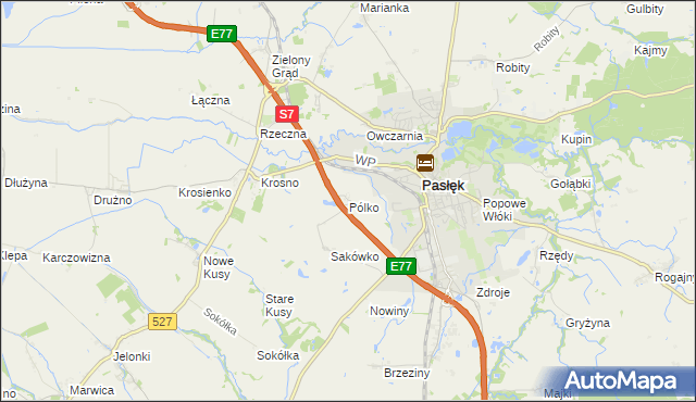 mapa Pólko gmina Pasłęk, Pólko gmina Pasłęk na mapie Targeo