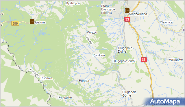 mapa Ponikwa gmina Bystrzyca Kłodzka, Ponikwa gmina Bystrzyca Kłodzka na mapie Targeo