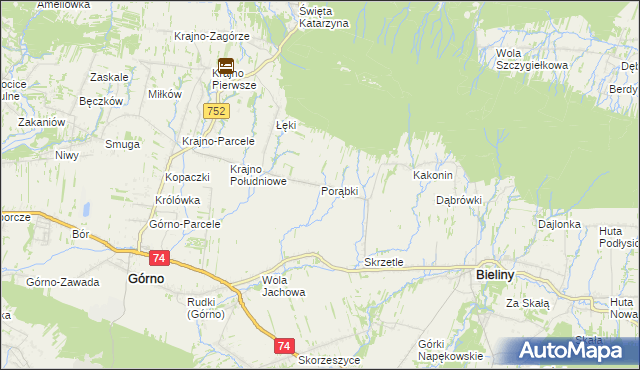 mapa Porąbki gmina Bieliny, Porąbki gmina Bieliny na mapie Targeo