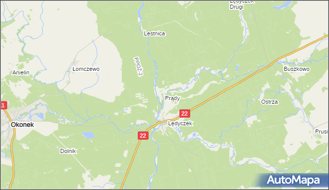 mapa Prądy gmina Czarne, Prądy gmina Czarne na mapie Targeo