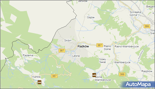 mapa Radków powiat kłodzki, Radków powiat kłodzki na mapie Targeo