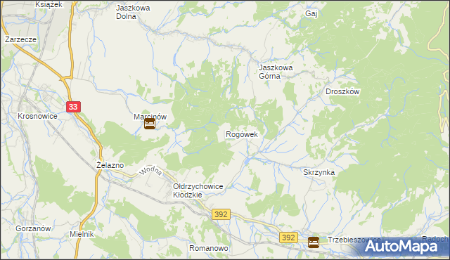 mapa Rogówek gmina Kłodzko, Rogówek gmina Kłodzko na mapie Targeo