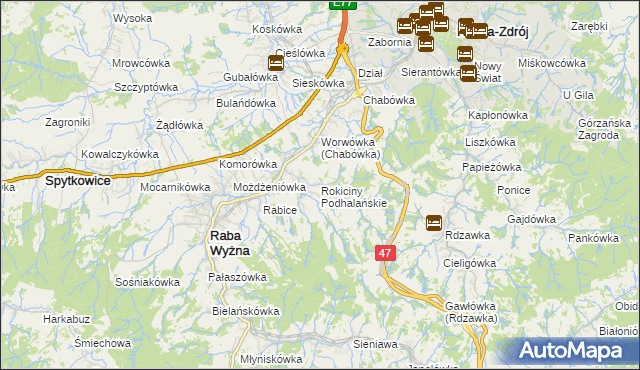 mapa Rokiciny Podhalańskie, Rokiciny Podhalańskie na mapie Targeo