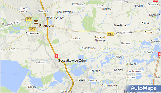 mapa Rudołtowice, Rudołtowice na mapie Targeo