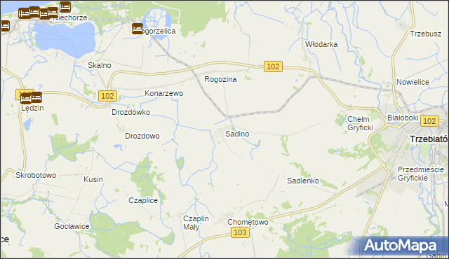 mapa Sadlno gmina Trzebiatów, Sadlno gmina Trzebiatów na mapie Targeo