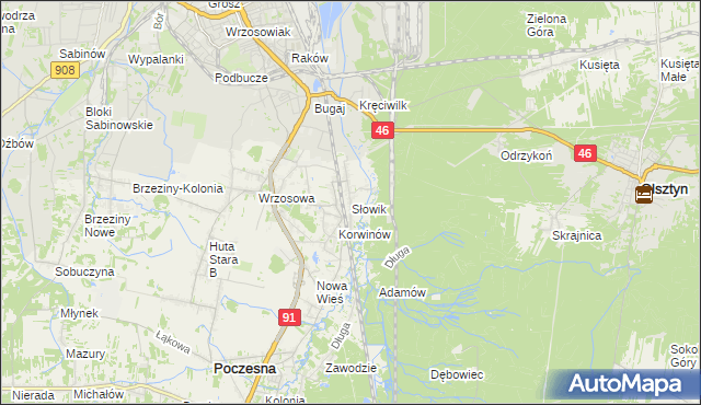 mapa Słowik gmina Poczesna, Słowik gmina Poczesna na mapie Targeo