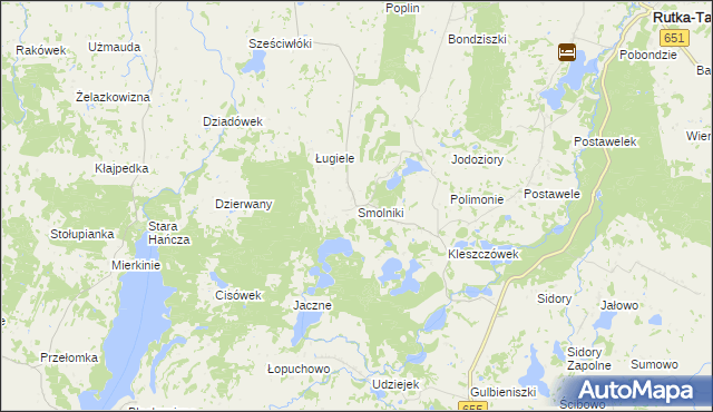mapa Smolniki gmina Rutka-Tartak, Smolniki gmina Rutka-Tartak na mapie Targeo