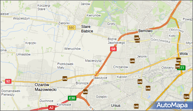 mapa Szeligi gmina Ożarów Mazowiecki, Szeligi gmina Ożarów Mazowiecki na mapie Targeo