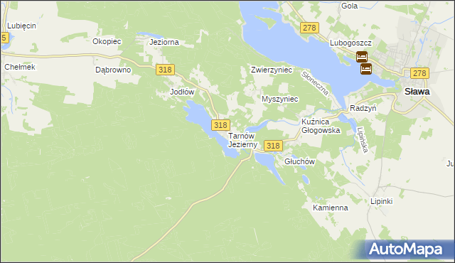 mapa Tarnów Jezierny, Tarnów Jezierny na mapie Targeo