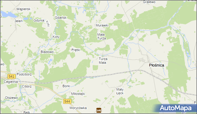mapa Turza Mała gmina Płośnica, Turza Mała gmina Płośnica na mapie Targeo