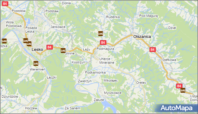 mapa Uherce Mineralne, Uherce Mineralne na mapie Targeo