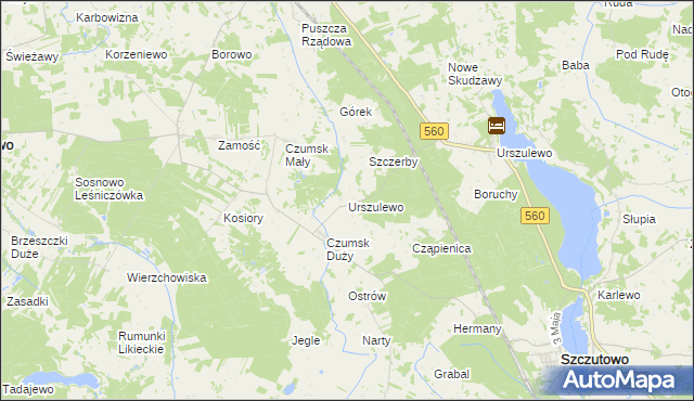 mapa Urszulewo gmina Rogowo, Urszulewo gmina Rogowo na mapie Targeo