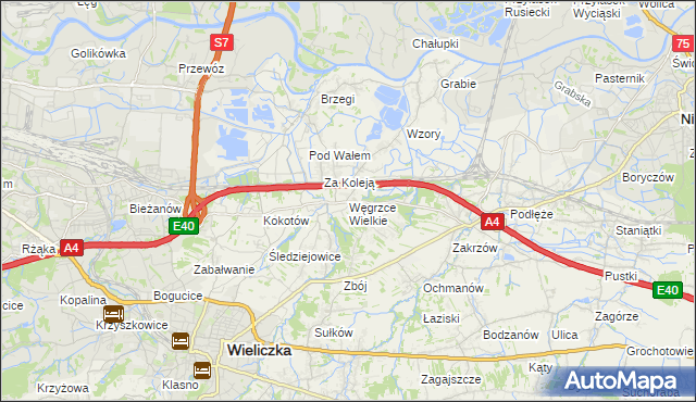 mapa Węgrzce Wielkie, Węgrzce Wielkie na mapie Targeo