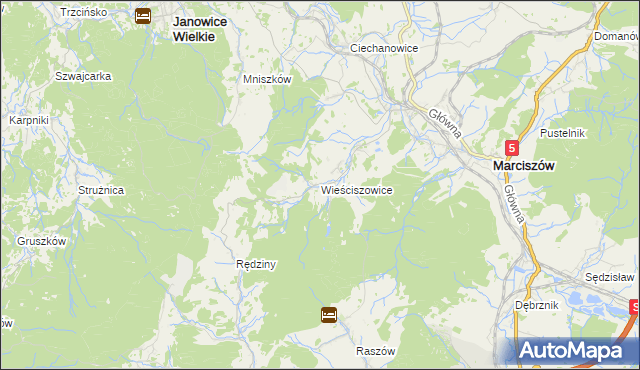 mapa Wieściszowice, Wieściszowice na mapie Targeo