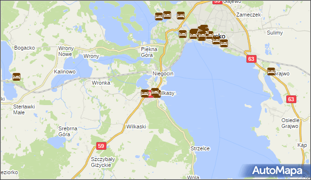 mapa Wilkasy gmina Giżycko, Wilkasy gmina Giżycko na mapie Targeo