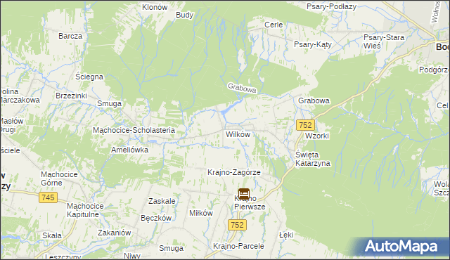 mapa Wilków gmina Bodzentyn, Wilków gmina Bodzentyn na mapie Targeo