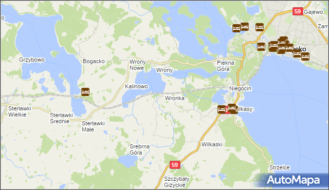 mapa Wronka gmina Giżycko, Wronka gmina Giżycko na mapie Targeo