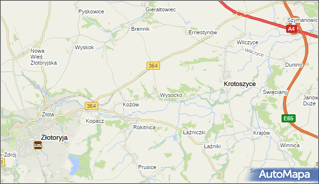 mapa Wysocko gmina Złotoryja, Wysocko gmina Złotoryja na mapie Targeo