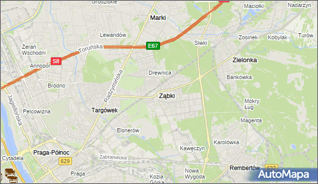 mapa Ząbki powiat wołomiński, Ząbki powiat wołomiński na mapie Targeo
