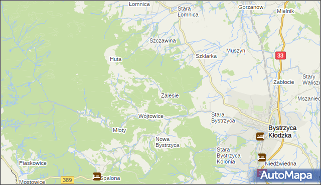 mapa Zalesie gmina Bystrzyca Kłodzka, Zalesie gmina Bystrzyca Kłodzka na mapie Targeo