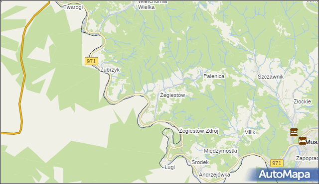 mapa Żegiestów, Żegiestów na mapie Targeo