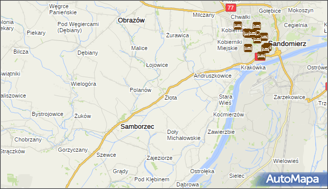 mapa Złota gmina Samborzec, Złota gmina Samborzec na mapie Targeo
