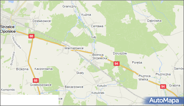 mapa Błotnica Strzelecka, Błotnica Strzelecka na mapie Targeo