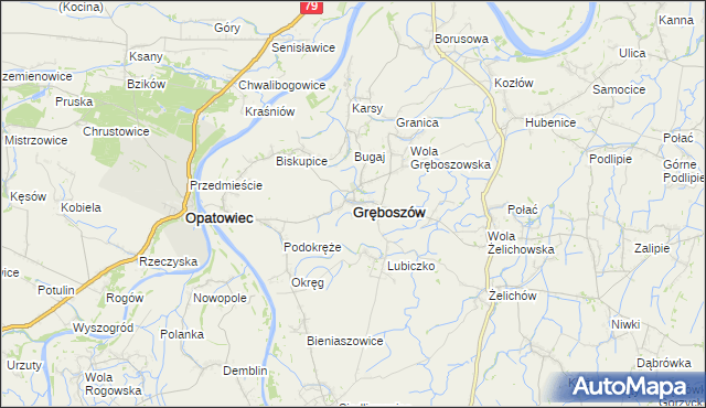 mapa Gręboszów powiat dąbrowski, Gręboszów powiat dąbrowski na mapie Targeo
